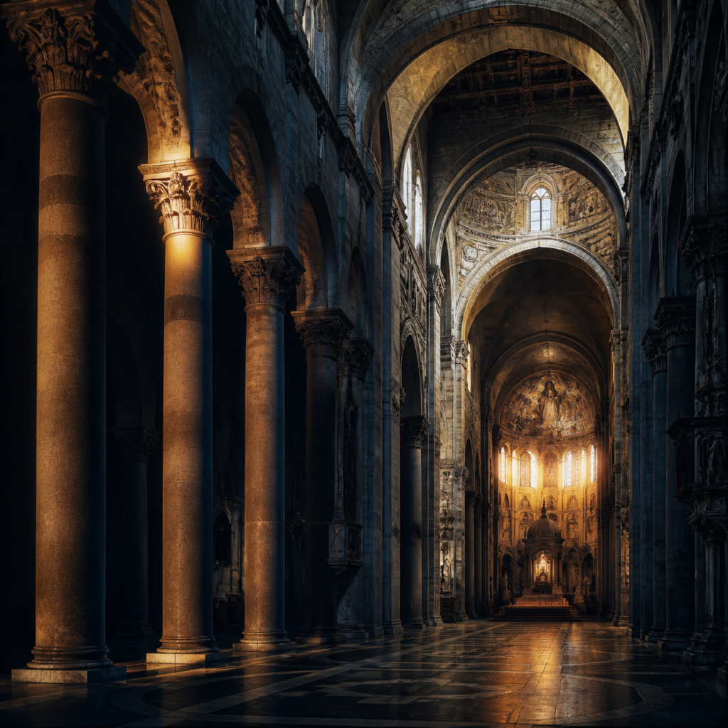 Nave histórica en luz dorada