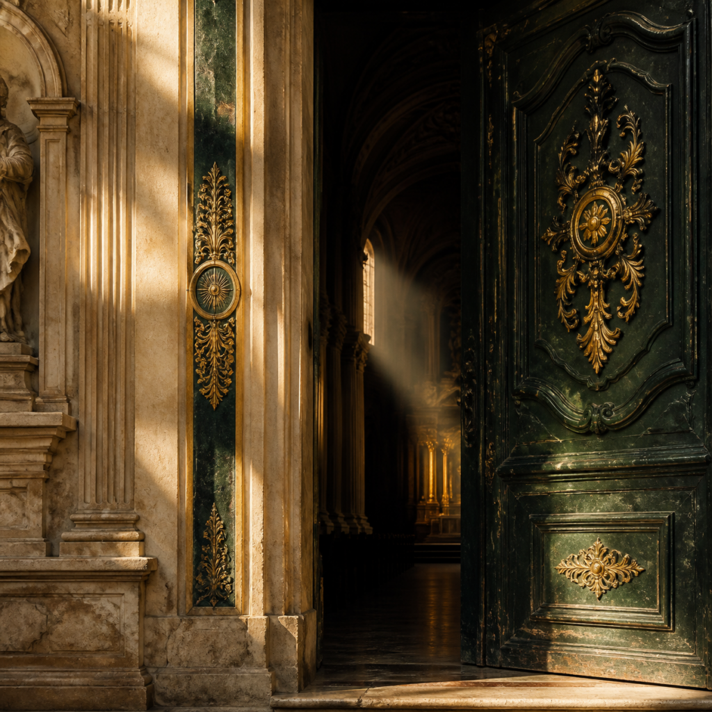 Puerta de templo abierta a la luz