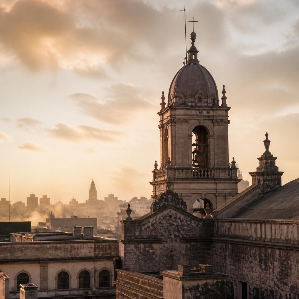 Torre de iglesia sobre la ciudad