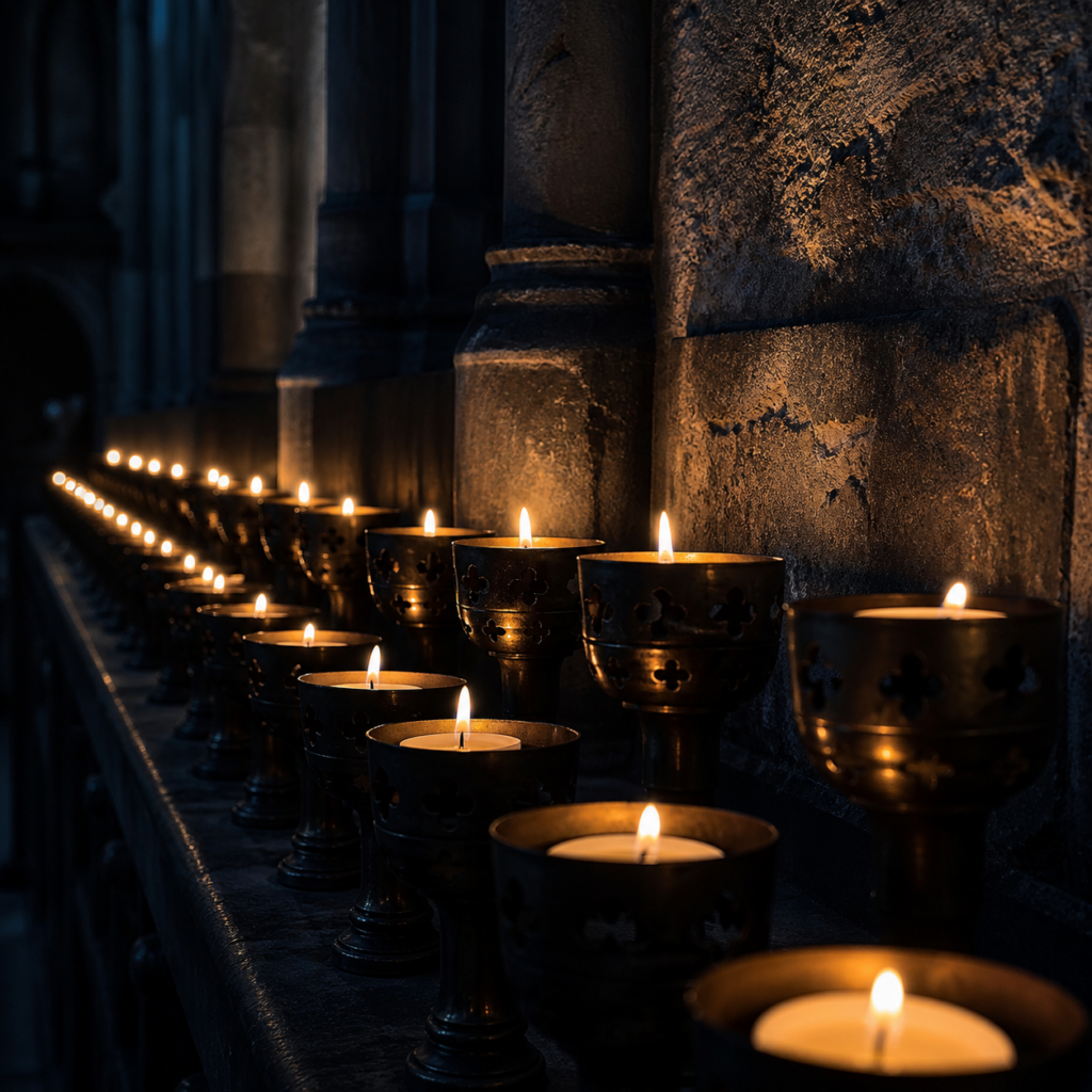 Velas votivas en la penumbra